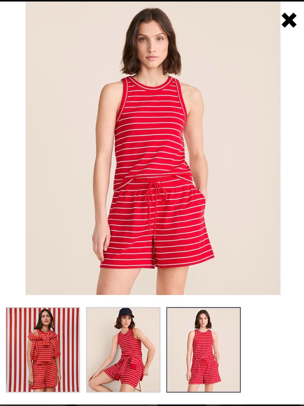 Lou & Grey Red and White Striped Sleeveless Tank & Drawstring Shorts Set XL